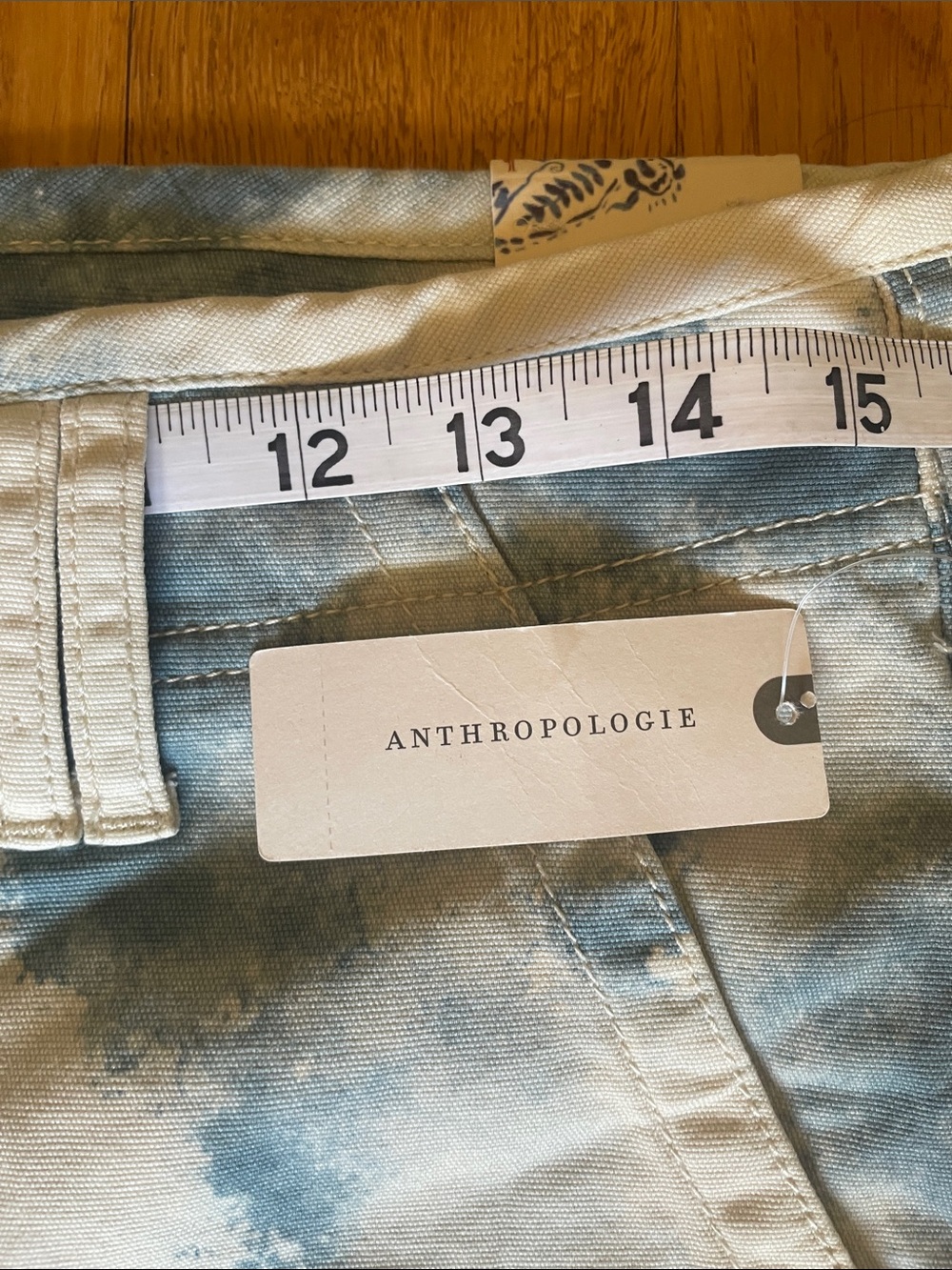 Pilcro Women's Cropped Painter Pants in Cream with Blue & Rust Tie-Dye - Picture 4 of 8